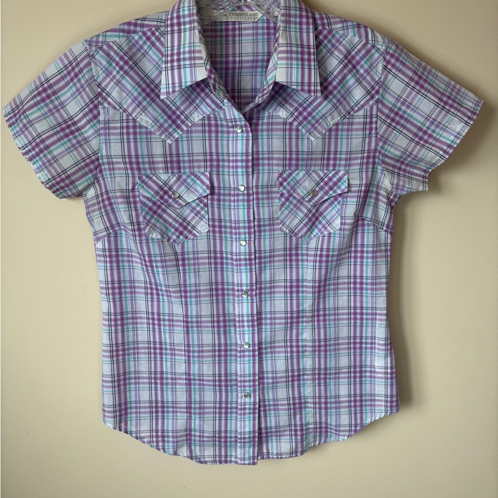 Cumberland Outfitters Womenās Plaid Button Down Shirt Western Summer